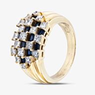 Pre-Owned 18ct Yellow Gold 0.95ct Sapphire & 1.15ct Princess Cut Diamond Multi Row Dress Ring 43361199