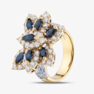 Pre-Owned 18ct Yellow Gold 1.24ct Sapphire & 1.71ct Brilliant Cut Diamond Butterfly Cluster Ring 43361202