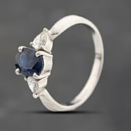 Pre-Owned Platinum 1.29ct Sapphire & 0.35ct Pear Cut Diamond Oval Three Stone Ring 43361207