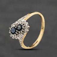 Pre-Owned 9ct Yellow Gold Sapphire & 0.13ct Diamond Twist Cluster Ring 43361212