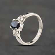 Pre-Owned Platinum 0.80ct Sapphire & 0.18ct Brilliant Cut Diamond Oval Three Stone Ring 43361213