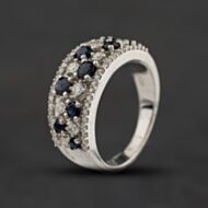 Pre-Owned 9ct White Gold 1.00ct Sapphire & 0.50ct Diamond Two Row Band Ring 43361215