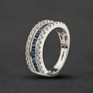 Pre-Owned 9ct White Gold Sapphire & Diamond Three Row Half Eternity Ring 43361216