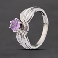 Pre-Owned Platinum 0.95ct Pink Sapphire & 0.16ct Baguette Cut Diamond Twist Design Dress Ring 43361231