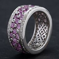 Pre-Owned 18ct White Gold Pink 3.50ct Pink Sapphire & 0.52ct Diamond Cocktail Ring 4336140