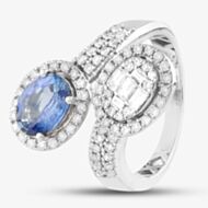 Pre-Owned 18ct White Gold 1.34ct Sapphire & 0.74ct Diamond Double Cluster Crossover Ring 4336155231