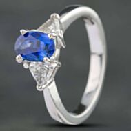 Pre-Owned 14ct White Gold Sapphire & Trillion Cut Diamond Three Stone Ring 433615620