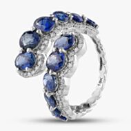 Pre-Owned 18ct White Gold Sapphire & Brilliant Cut Diamond Cross Over Multi Cluster Ring 433615634