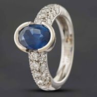 Pre-Owned 18ct White Gold 1.53ct Sapphire & 0.70ct Brilliant Cut Diamond Oval Dress Ring 433615731