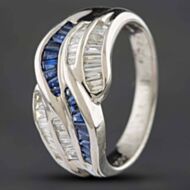 Pre-Owned Platinum 0.47ct Sapphire & 0.54ct Baguette Cut Diamond Swirl Dress Ring 433615736