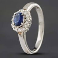 Pre-Owned Platinum 0.34ct Sapphire & 0.15ct Brilliant Cut Diamond Oval Cluster Ring 433615739
