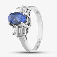 Pre-Owned Platinum 1.81ct Sapphire & 0.34ct Baguette Cut Diamond Five Stone Ring 433615743