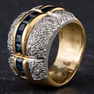 Pre-Owned 18ct Two Colour Gold 1.62ct Sapphire & 0.96ct Brilliant Cut Diamond Wide Multi Row Ring 4336217