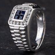 Pre-Owned 18ct White Gold 0.50ct Sapphire & 0.35ct Brilliant Cut Diamonds Textured Shoulder Ring 4336219