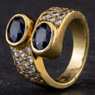 Pre-Owned 18ct Yellow Gold 2.40ct Sapphire & 0.86ct Brilliant Cut Diamond 3 Row Shoulder Cross Over Ring 4336224