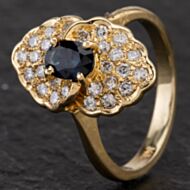 Pre-Owned 14ct Yellow Gold Diamond and Sapphire Marquise Cluster Ring 4336226