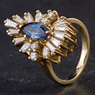 Pre-Owned 14ct Yellow Gold 1.05ct Sapphire & 1.44ct Diamond Marquise Design Fancy Cluster Ring 4336227