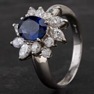 Pre-Owned Platinum 1.46ct Sapphire & 0.96ct Diamond Cluster Ring 4336235