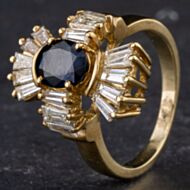 Pre-Owned 14ct Yellow Gold 1.30ct Sapphire & 1.00ct Baguette Cut Diamond Unusual Design Fancy Ring 4336242