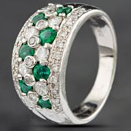 Pre-Owned 14ct White Gold 0.80ct Emerald & 0.72ct Diamond Graduated Band Ring 4337010