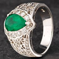 Pre-Owned 14ct White Gold 1.22ct Emerald & 0.75ct Diamond Cluster Ring 4337060