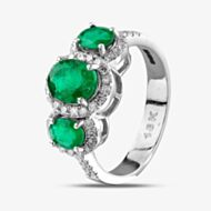 Pre-Owned 18ct White Gold 1.87ct Emerald & 0.51ct Diamond Triple Oval Cluster Ring 4337065