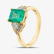 Pre-Owned 14ct Yellow Gold Emerald & 0.50ct Brilliant Cut Diamond Cluster Ring 43371006