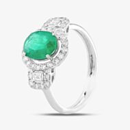 Pre-Owned 18ct White Gold Oval Cut Emerald & Diamond Cluster Ring 43371036