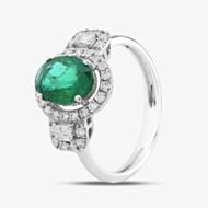 Pre-Owned 18ct White Gold Oval Cut Emerald & Diamond Cluster Ring 43371038