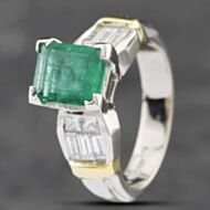 Pre-Owned 14ct Two Colour Gold Emerald & Diamond Dress Ring 43371044