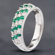 Pre-Owned Platinum 0.33ct Emerald & 0.37ct Brilliant Cut Diamond Three Row Dress Ring 43371051