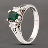 Pre-Owned Platinum 0.43ct Emerald & 0.38ct Baguette Cut Diamond Three Stone Ring 43371064