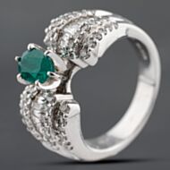 Pre-Owned 14ct White Gold Emerald & 0.90ct Diamond Dress Ring 43371069