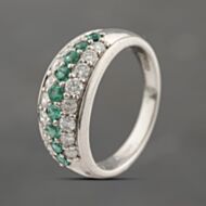 Pre-Owned Platinum 0.43ct Emerald & 0.62ct Brilliant Cut Diamond Graduated Three Row Ring 43371073