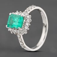 Pre-Owned Platinum 1.30ct Emerald & 0.45ct Brilliant Cut Diamond Cluster Ring 43371081