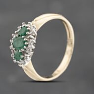 Pre-Owned 9ct Yellow Gold Emerald & 0.16ct Diamond Boat Shaped Cluster Ring 43371082