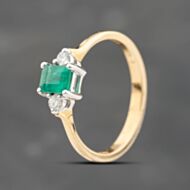 Pre-Owned 18ct Yellow Gold 0.30ct Emerald & 0.08ct Brilliant Cut Diamond Three Stone Ring 43371083
