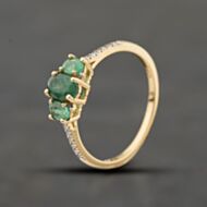 Pre-Owned 14ct Yellow Gold 0.60ct Emerald & 0.10ct Brilliant Cut Diamond Three Stone Ring 43371084