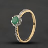 Pre-Owned 9ct Yellow Gold 0.35ct Emerald & 0.11ct Diamond Round Cluster Ring 43371085