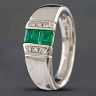 Pre-Owned Platinum 0.43ct Emerald & 0.04ct Brilliant Cut Diamond Two Row Dress Ring 433715759