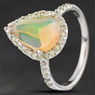 Pre-Owned 14ct White Gold 2.09ct Opal & 0.62ct Brilliant Cut Diamond Pear Shape Cluster Ring 4338027