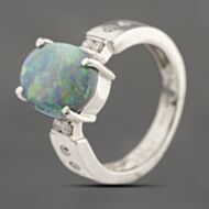 Pre-Owned Platinum 2.06ct Black Opal & 0.15ct Brilliant Cut Diamond Oval Dress Ring 43381019
