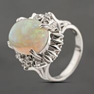 Pre-Owned Platinum 5.50ct Opal & 0.10ct Brilliant Cut Diamond Oval Cluster Ring 43381021