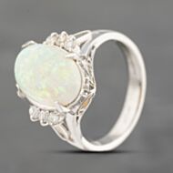 Pre-Owned Platinum 2.81ct Opal & 0.20ct Diamond Oval Dress Ring 43381023