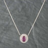 Pre-Owned Platinum 1.78ct Ruby & 0.39ct Brilliant Cut Diamond Oval Cluster Pendant & 16 Inch Curb Chain 431415712