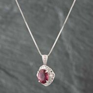 Pre-Owned Platinum 3.65ct Pink Tourmaline & 0.38ct Diamond Oval Cluster Pendant & 16-18 Inch Box Chain 43141578