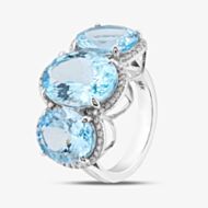 Pre-Owned 14ct White Gold Oval Cut Aquamarine & Brilliant Cut Diamond Triple Cluster Ring 43401000