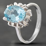 Pre-Owned 14ct White Gold Certificated Aquamarine Oval Dress Ring 43401006