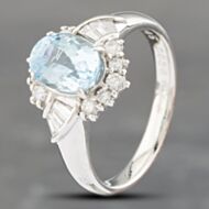 Pre-Owned Platinum 1.45ct Aquamarine & 0.38ct Diamond Oval Cluster Ring 43401013