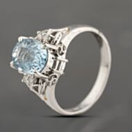Pre-Owned Platinum 1.53ct Aquamarine & 0.05ct Diamond Oval Dress Ring 43401019